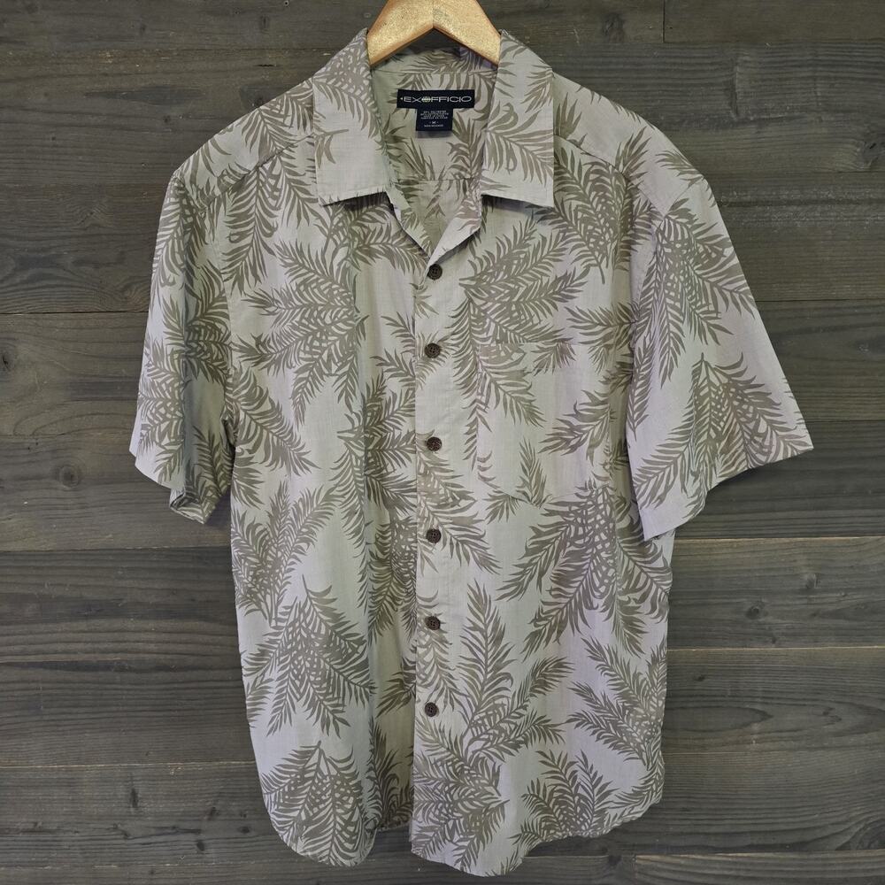ExOfficio Men's M Hawaiian Shirt Tropical Palm Leaf Aloha Short Sleeve Travel